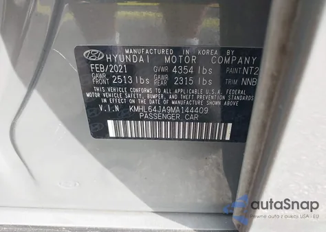2021 Hyundai Sonata Sel z USA, uszkodzony, nr VIN KMHL64JA9MA144409